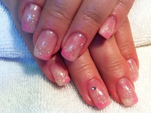 baby pink white shimmer and glitter in gel