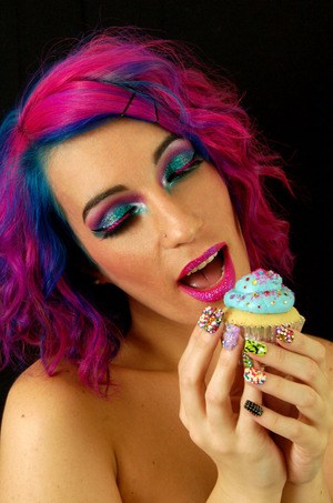 A pic from a shoot I did for a friends cupcake biz. Makeup, hair and nails by me. 
www.letthemhavepolish.com