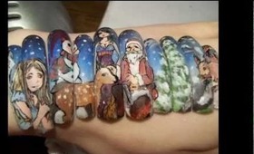 Christmas nail art mural zdobienie na tipsach swiateczne paznokcie