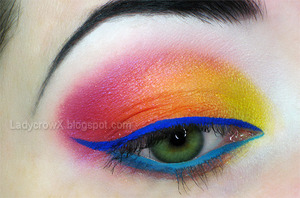 Inglot DS 474, Sugarpill Flamepoint, MAC Romping, Royal Wink, and Blue Peep