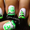 Poisonous Skulls and Witch Hat Nail Art (Glow in the dark mani) 