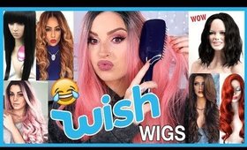 Trying On Cheap WISH APP Wigs! 💩😍 LOL wtf....