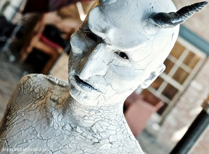 
Taiwan-native Global Makeup Co-op student Jerry Kuo delivers hard-hitting, goose bump-inducing Special Effects with this supernaturally good clay coated creature he created for his finals this week!

“I used Mehron Mixing Liquid with black Aquacolor by Kryolan to build up the basic skin color. I then mixed water with clay, using a trick from my instructor Holland to shorten the dry time. Once dry I sprayed the white Kryolan Aquacolor over the clay layer. The horns and brow bone were all made using Model Magic!”