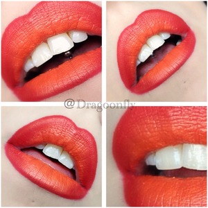 Mixing orange and red gives a really bright look on the lips 