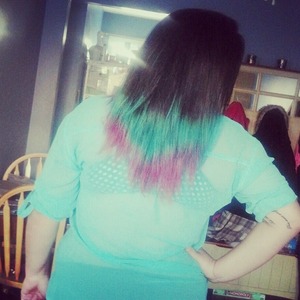 pink teal dip dye! 
hot hot pink (manic panic) 
turqoise (manic panic) 