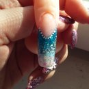 acrylic nail, frozen, blue glitter