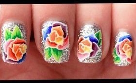 Rainbow Roses nail art