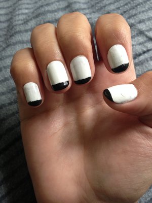 Did a white base coat and black tips. First time doing this but I'll get better with practice :)
