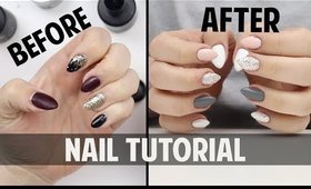 PINK, GREY & WHITE - Nail Tutorial