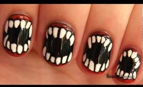 Halloween Fangs Nail Art for Short Nails -- Vampire/Werewolf Halloween Nails