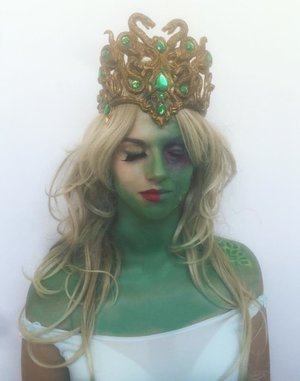 I did this makeup for an assessment for the Diploma Of Screen And Media. The assessment required me to create a “mythical creature” through the use of makeup and the theme we were given was greek gods and goddesses. I chose to do Medusa and I chose to do the part where she is slowly changing from a beautiful fair haired maiden into a hideous monster.