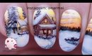 Snowy winter cabin nail art tutorial