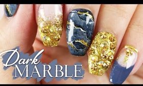 Dark Marble & Gold Glitter Nail Art Tutorial // How to Nail Art at Home