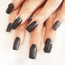 Matte black nails with 3d art