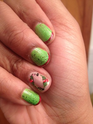 Christmas nails done by my sister. I love the holly!