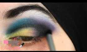 Colorful makeup look (Yellow, Blue, Purple And Black Eyeshadow)