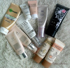 A large part of my Bb cream collection :)
http://beautychokes.blogspot.ca/2013/03/confessions-of-bb-creamaholic.html
