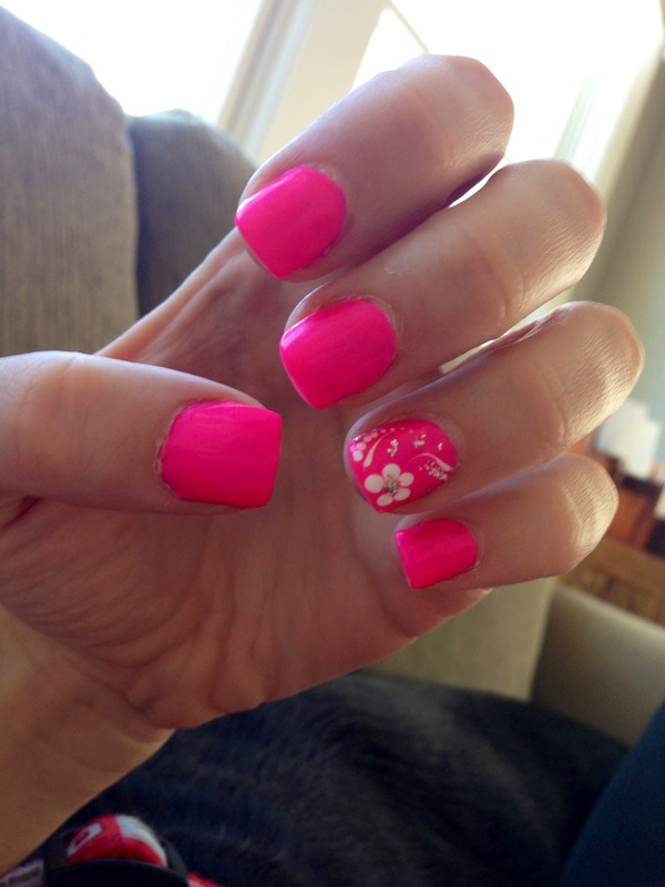 Hot Pink Nails with Flowers | Rachel D.'s Photo | Beautylish