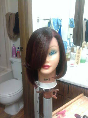 this is the mannikin I cut and colored champagne blonde.
