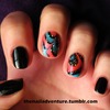 Blue and Red Watermarble Accent Nails