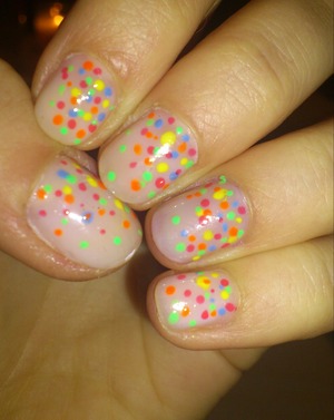 Nude nails with colourful dots! Cute design for the start of spring