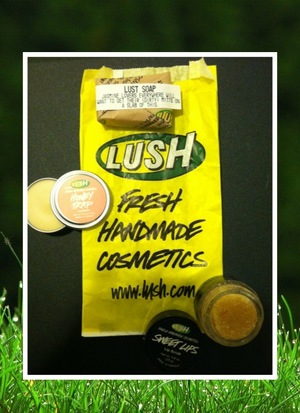 My first ever Lush Products... So far I'm loving my lip balm and lip scrub.
