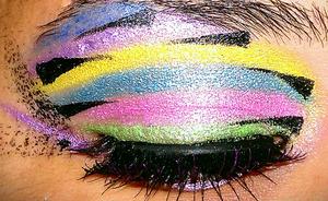 primer, any type of bright color shadows will work .
and black eyeliner ... have fun and create your magic ... 
Xoxo Marlyn :)