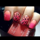 Pink and Peach Ombre Cheetah Print Nails