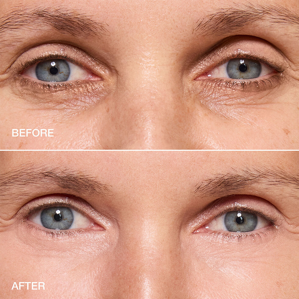 Jouer Cosmetics model before and after wearing the Brightening Under Eye Corrector