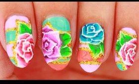 Roses on Colorful Pastels nail art