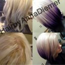 Hair transformation by me from yellow and green to white and purple 