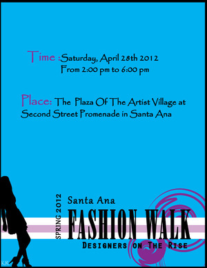 SAC's Fashion Department/ Promotion & Coordination Class is hosting a fashion walk for upcoming designers and is showcasing/selling some items....Everyone and anyone is welcome to show up,have a good time ,win some prizes ,and enjoy some fashion art work,so if you live in the are of Orange County come on down to Santa Ana,CA and enjoy your saturday at our Fashion walk.Hope to see you out there :) 