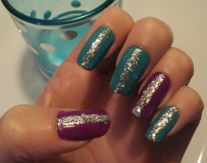 I used Sinful Colors Dream On and Funky Fingers Wild Child. The glitter is Pure Ice Dazzle Me.