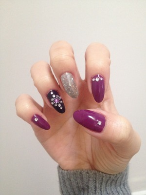Purple with nail art gems detailing 