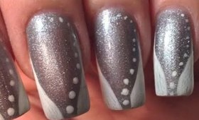 Request: Nail Art Tutorial silver glitter with very quick & simple white French Art Design