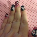 Black, pink and white flowers and zebra nails