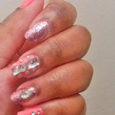 Pink Bling Nails. 