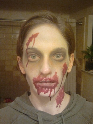 Simple black and white makeup with homemade fake skin and blood.