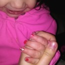 pinkish red and silver nails (: