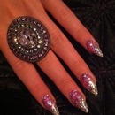 Pink and white glitter gel nails 