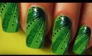 Full Cover Nail Art Design Tutorial in grün / green stripes, dots & glitter