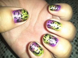 green and purple color gradient with leopard print!