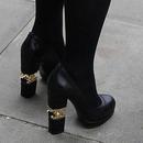 Black Heeles With Gold In The Middle Of The Heel