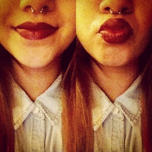 Purple brown lipstick. 
