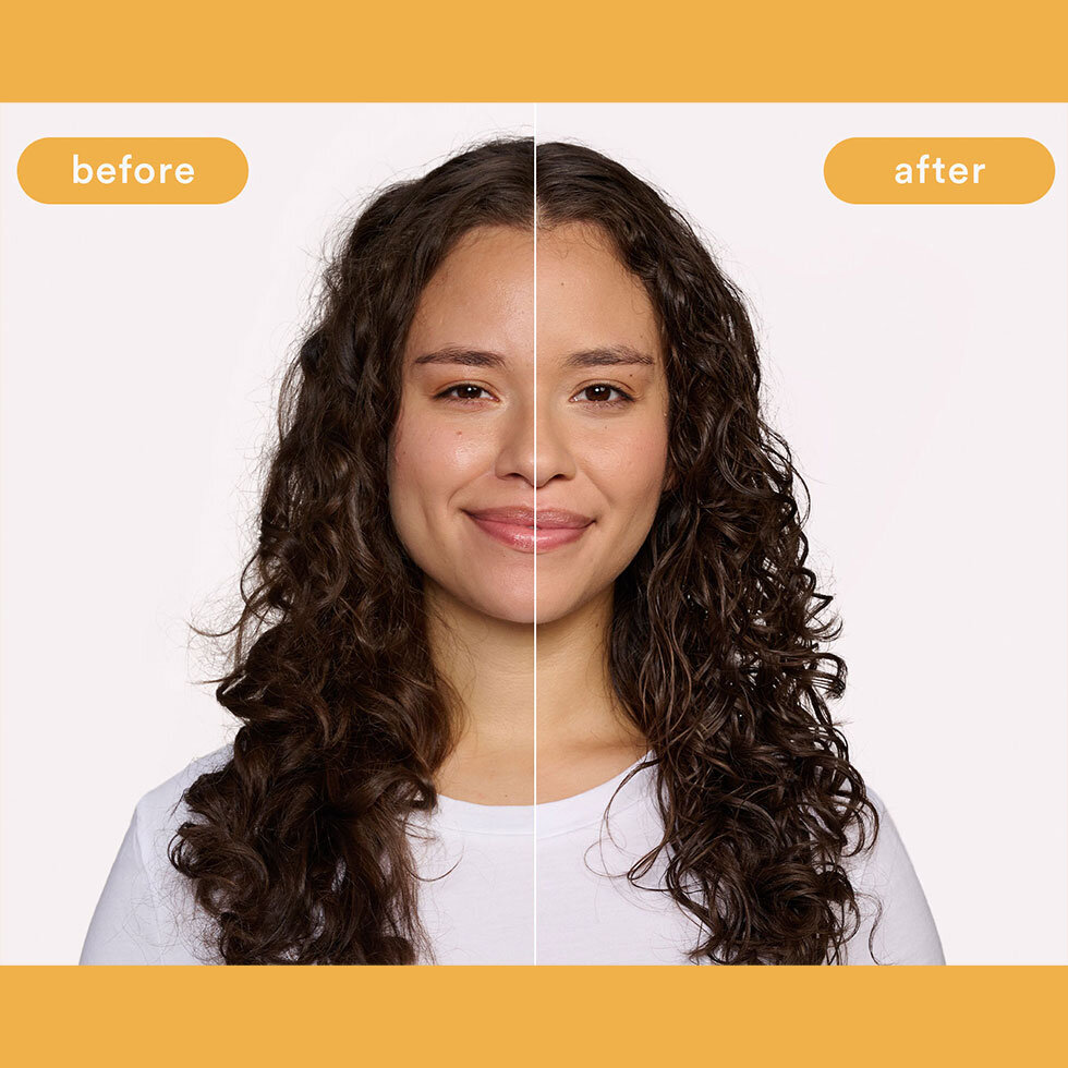 Verb model before and after using the Curl Foaming Gel