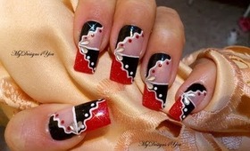 Red, Black and White, Wavy Nail Art Design Tutorial - ♥ MyDesigns4You ♥
