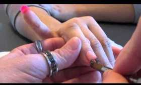 Fast Pink Acrylic Nails With Accent Ring Finger