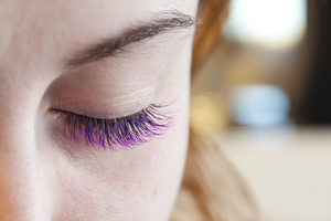 Purple Eye Lash Extensions! So cool! I love it when a client wants to do something "different"