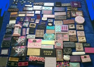 These are most of my palettes i have a few more but there smaller compact size, idk thy the picture is cutting of sorry