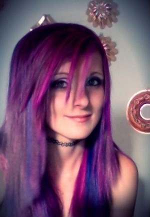 I did this by using splat pink and blue hairdyes. I mixed the two dyes to get this purple color.